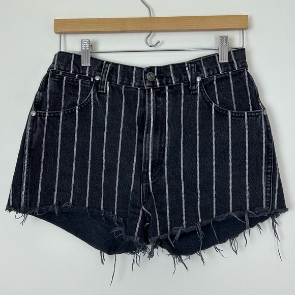 Reformation Cutoff Black Striped Denim Shorts - Picture 1 of 8